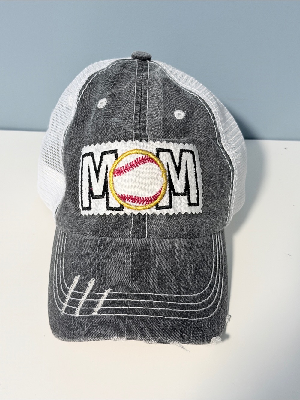 Baseball MOM Trucker Hat - Charcoal and White